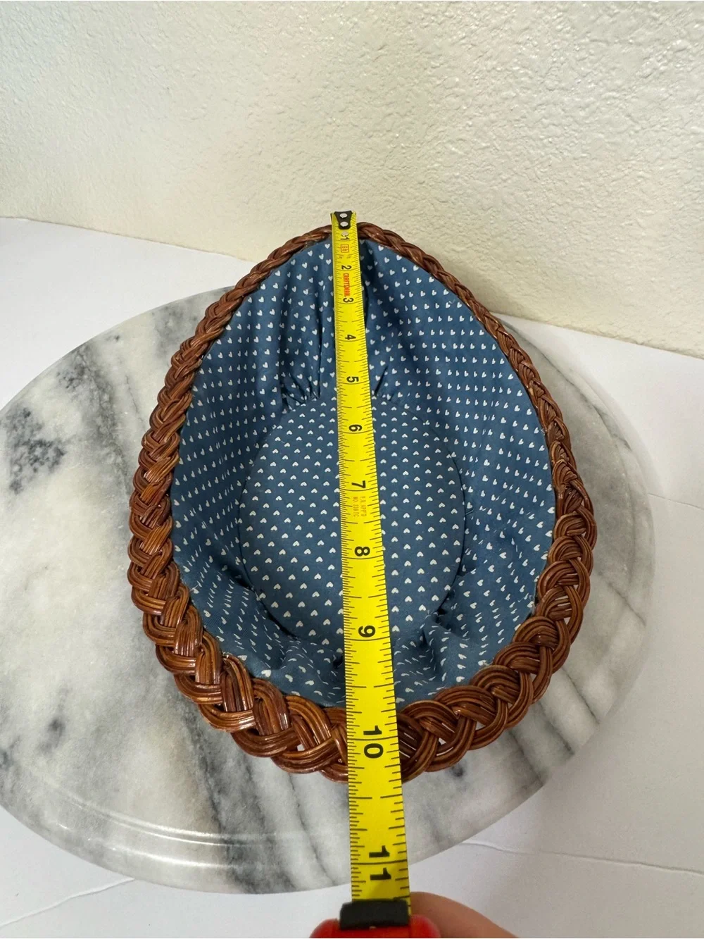 Brown Woven Basket with Blue Heart-Print Liner